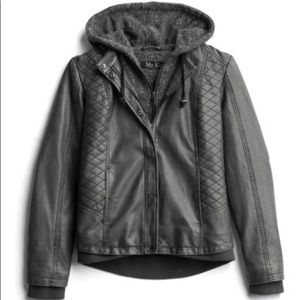 Mo-Ka Meriam Knit Hood Faux Leather Jacket
